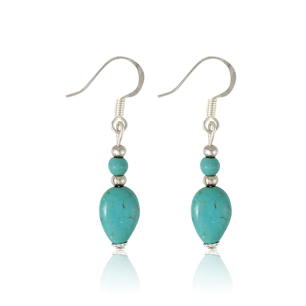 Nevada Sky - USA handmade teardrop shaped turquoise and pewter drop earrings