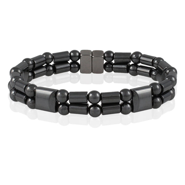 Rockitt – USA handmade black hematite double row wide magnetic therapy men’s bracelet