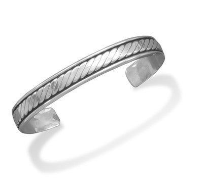 Romeo's Cuff - Rope Design Running Through Entire Bracelet Oxidized Sterling Silver Cuff Style