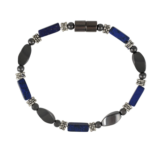 Southwest Sky – USA handmade Lapis Lazuli and pewter twist design magnetic therapy bead bracelet