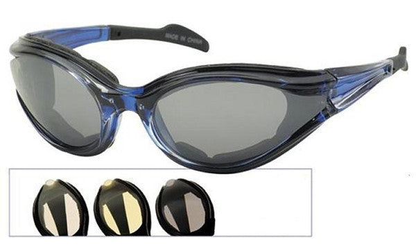 Blue Ice Smoke – Blue frame polycarbonate wrap-around sunglass goggles -smoke lens 3001