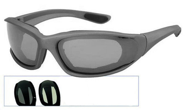 Ghost-Black - Black frame polycarbonate wrap-around sunglass goggles w/ smoke lens - 3018