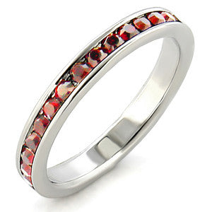 Crystal Claret - Elegant Red Austrian Crystals Sterling Silver Wedding Ring