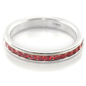 Crystal Claret - Elegant Red Austrian Crystals Sterling Silver Wedding Ring