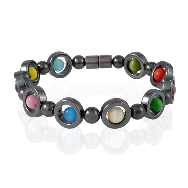 Lollipop – USA handmade hematite and multi-colored cats eye stones magnetic therapy bracelet