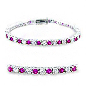 Ruby Sugar - Diamond-white and ruby red multiple cubic zirconia silver Rhodium Plated Brass tennis bracelet