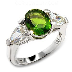 Heart's Serenade - Green and Clear CZ Sterling Silver Engagement Ring