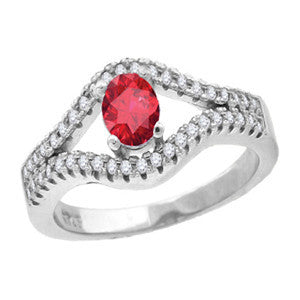 Ruby-licious Ring – Ruby cubic zirconia solitaire sterling silver with white pavé cz double band ring