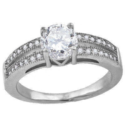 Diamond Kiss – Round Clear Cubic Zirconia Solitaire with white pavé cz double band sterling silver ring