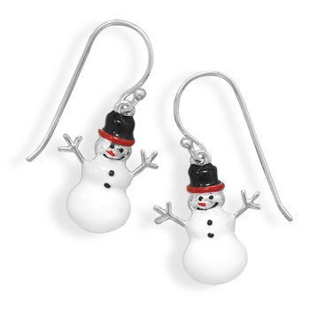 Frosty Little SnowFrosty Little Snowmen - Cute Sterling Silver French Wire Snowmen Character Charm Earringsmen - Cute Sterling Silver French Wire Snowmen Character Charm Earrings