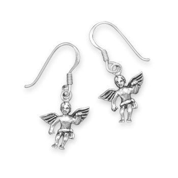 Cupid's Love Earrings - Charming Oxidized Sterling Silver Cupid Earrings