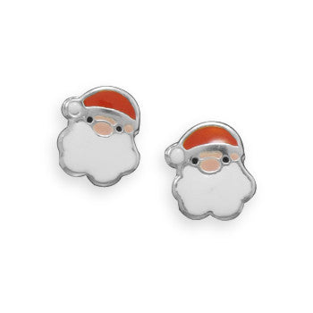 Love Santa Earrings – Fun Sterling Silver Red and White Epoxy Santa Claus Christmas Post Eearrings