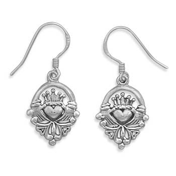 Claddagh Earrings - Irish Symbol Of Friendship Loyalty and Love Oxidized Sterling Silver Claddagh Earrings