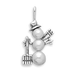 Pearl Snowman Pendant - Features Three Freshwater Pearls Sterling Silver Pendant