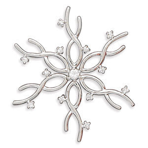 Wintertide - Nature Inspired Snowflake Design Rhodium Plated Sterling Silver Pendant with Cubic Zirconias