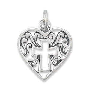 Cathedral Heart - Sterling Silver Pendant with Cross Nestled Heart