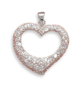 Love Shines - Sparkling Heart Shaped Sterling Silver Pendant with Glittering Cubic Zirconias