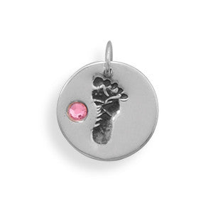 Her Tiny Toes - Pretty Little Sterling Silver Pendant with Pink Crystal