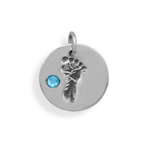 His Tiny Toes - Pretty Little Sterling Silver Pendant with Blue Crystal