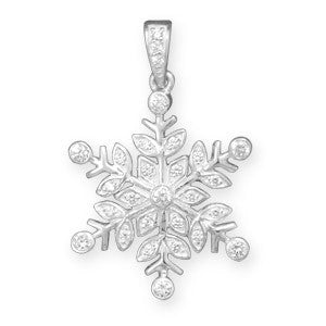 Perfect Snowflake – Detailed polished sterling silver cubic zirconia studded snowflake pendant