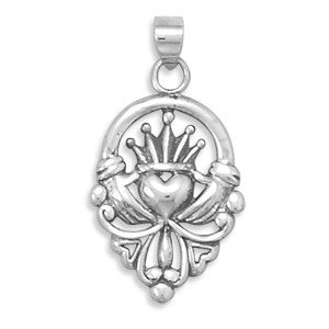 Claddagh Pendant - Symbol Of Friendship Loyalty and Love Oxidized Sterling Silver Irish Claddagh Pendant