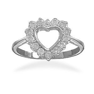 Grace - Rhodium Plated Sterling Silver Crowned Heart Ring with Cubic Zirconia