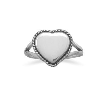 My Sweetheart - Polished  Sterling Silver Heart Rope Encircling Design Ring