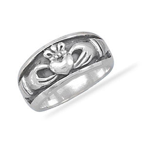 Claddagh Band - Signifies Friendship Loyalty and Love Sterling Silver Oxidized Ring