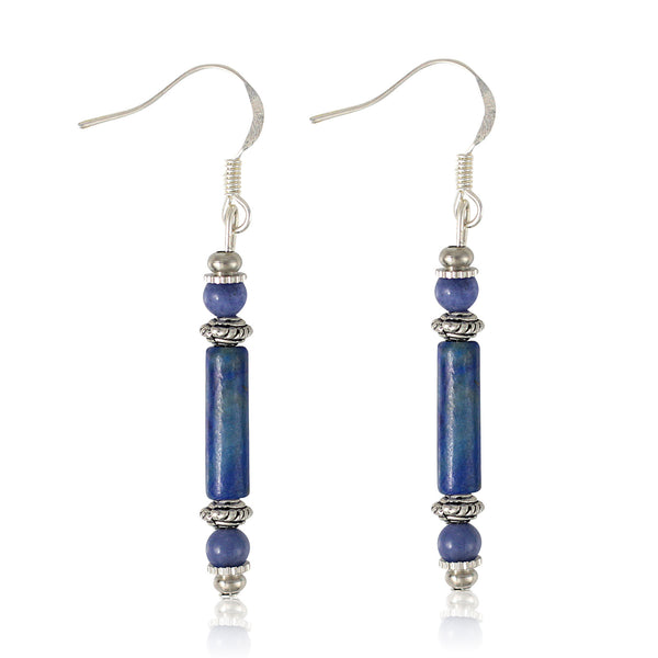 Southwest Girl – USA handmade rectangular lapis lazuli and pewter drop earrings