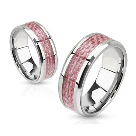 Circle of Pink Ribbon Ring - Pink Carbon Inlay Stainless Steel Breast Cancer Awareness Ring