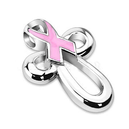 Pink Ribbon Cross - Stainless Steel Breast Cancer Awarness Pendant