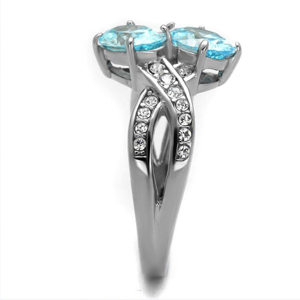 Beautiful Soul - Sea Blue Stones With CZ Crystal Cocktail Stainless Steel Ring