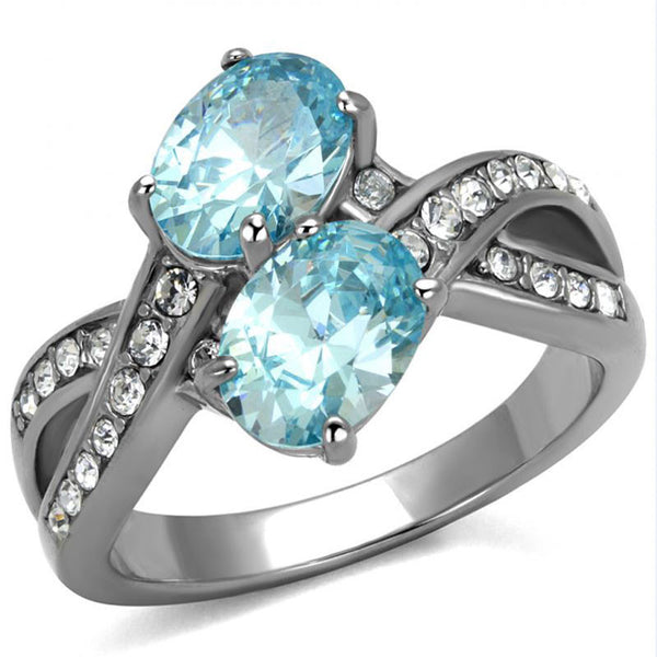 Beautiful Soul - Sea Blue Stones With CZ Crystal Cocktail Stainless Steel Ring