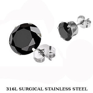 Shooting Star 10mm - Surgical Stainless Steel Stud Earrings with Black Cubic Zirconias