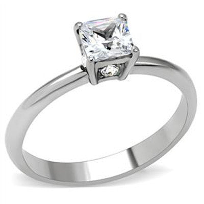 Promise Me - Square-cut white cubic zirconia solitaire stainless steel promise ring