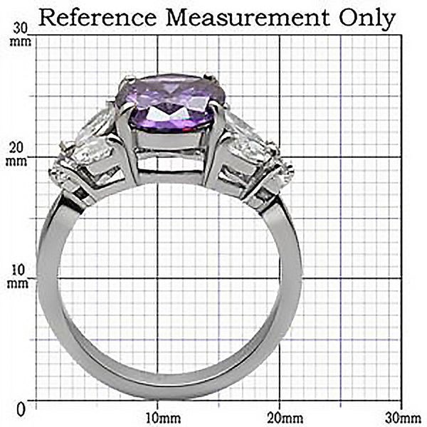 Bewitched - Oval cut amethyst cubic zirconia with white CZs silver stainless steel ring