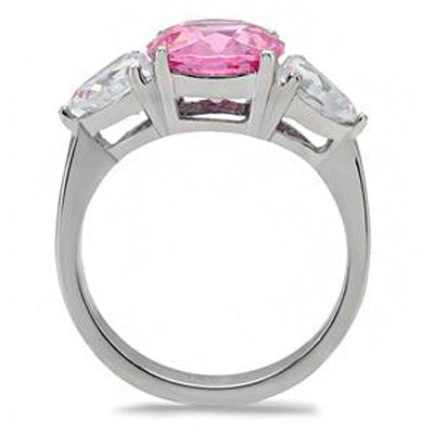 Pink Sugar - Round-cut pink solitaire with pear-cut white stones silver stainless steel cubic zirconia ring