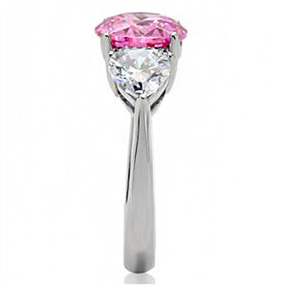 Pink Sugar - Round-cut pink solitaire with pear-cut white stones silver stainless steel cubic zirconia ring