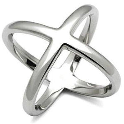 X Marks the Spot – Unique criss-cross design silver stainless steel mid-finger ring