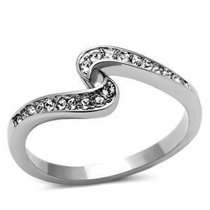 Crystal Wave – White crystal studded wave shaped stainless steel ring