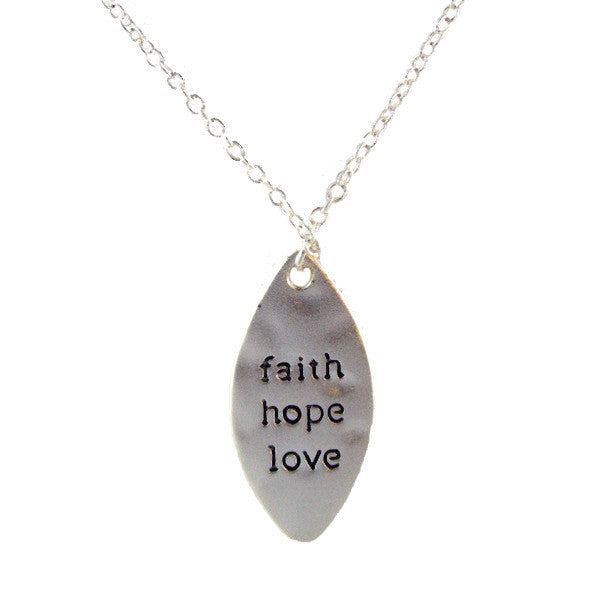 Faith Hope and Love Necklace – Hammered sterling silver faith hope love engraved pendant necklace