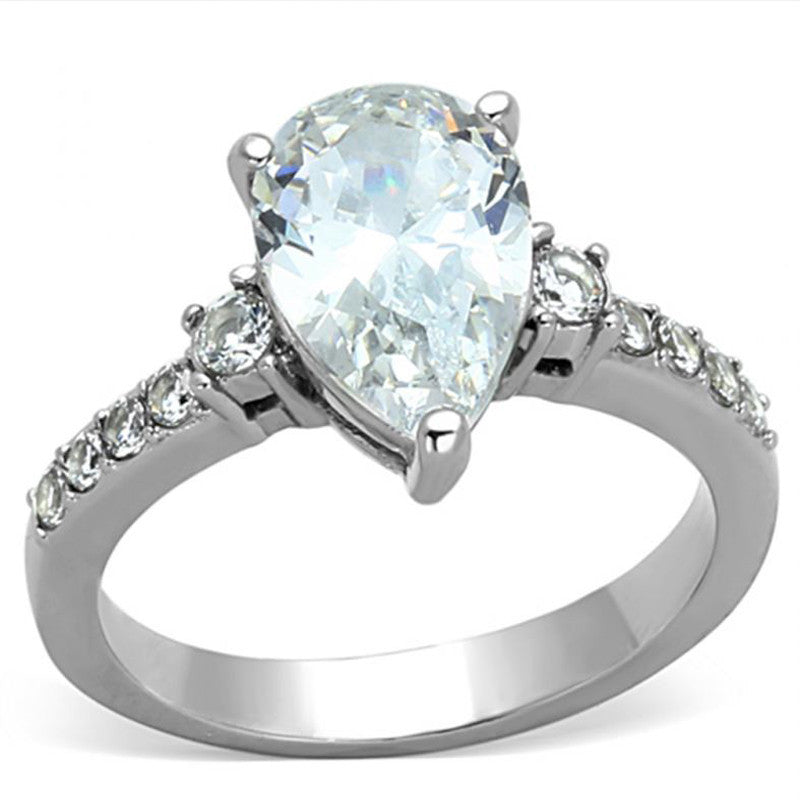 Diana - 3CT EQ. Pear Shaped Center Stone in Stainless Steel with CZ Crystal Band