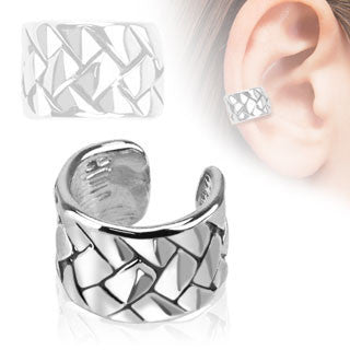 Off the Cuff - Woven pattern rhodium plated ear cuff