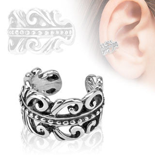 Urban Princess – Antiqued carved swirled design rhodium plated ear cuff