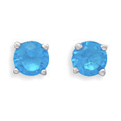 December Girl - Blue Topaz Cubic Zirconia Sterling Silver Pretty Birth Stone Stud Earrings