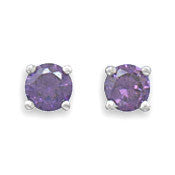 February Girl - Amethyst Cubic Zirconia Sterling Silver Pretty Birth Stone Stud Earrings