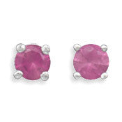 July Girl - Ruby Red Cubic Zirconia Sterling Silver Pretty Birth Stone Stud Earrings