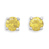 November Girl - Yellow Cubic Zirconia Sterling Silver Pretty Birth Stone Stud Earrings