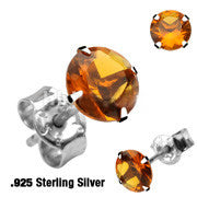 Harvest Sky - Round-Cut Yellow Topaz CZ Sterling Silver Stud Earrings