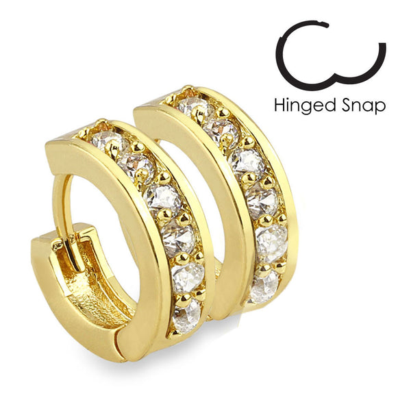 Notion – Gold-plated cubic zirconia studded hinged hoop earrings